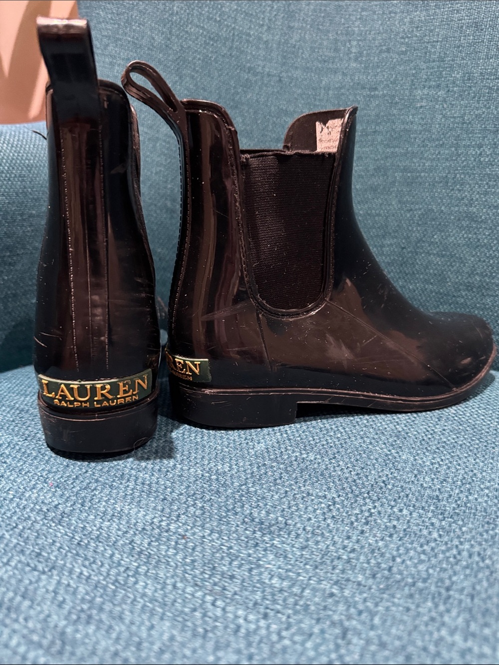 Ralph Lauren Black Glossy Chelsea Rain Booties